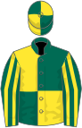 Dark green and yellow (quartered), striped sleeves