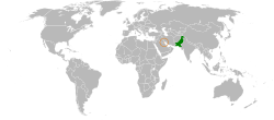 Map indicating locations of Pakistan and Kuwait