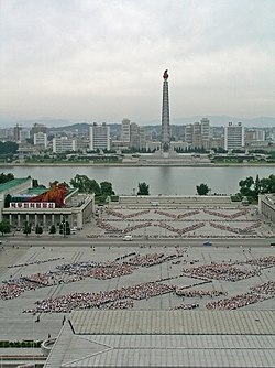 Juche Tower seen from Kim Il-sung Square