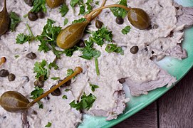 A close-up view of vitello tonnato