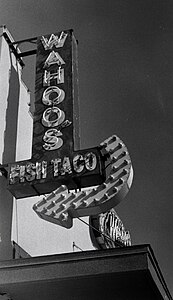 Neon marquee for the now-closed Wahoo's Fish Taco at 1722 S. Congress Ave in Austin, Texas