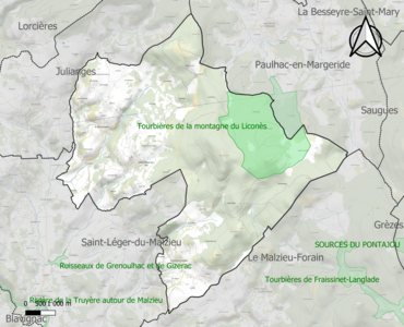 Carte de la ZNIEFF de type 1 sur la commune.