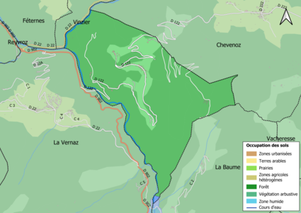 Carte en couleurs présentant l'occupation des sols.