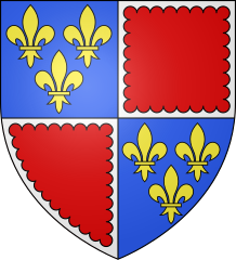 Armas de la rama de Orval desde el siglo XV: Acuartelado, en primero y cuarto trae de azur tres flores de lis de oro, en el segundo y tercero trae de gules con la bordura dentellada de argen.