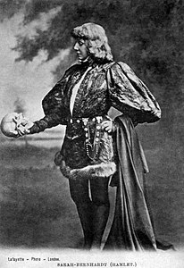 Sarah Bernhardt as Hamlet, by Lafayette Photo, London (edited by Durova)