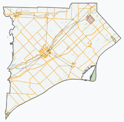 Map of Southern Ontario with a dot at the location of North Buxton