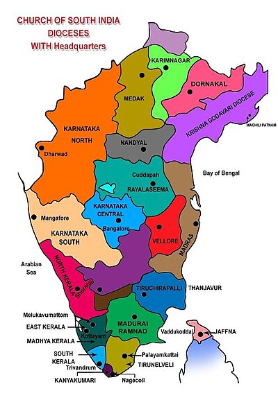 Church of South India Dioceses and headquarters.