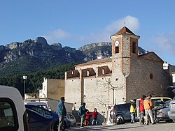 View of Colldejou with the Mola de Colldejou in the background