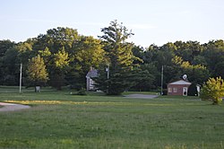 Historic Cortland Condit House, now a library (center), and U.S. Post Office (right)