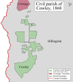 Eight exclaves of highly anomalous Cowley, all in Hillingdon, then in Middlesex.