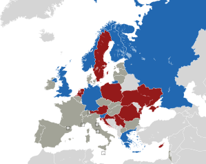 A coloured map of the countries of Europe