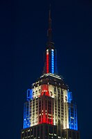The Empire State Building illuminated in red, white, and blue before the 2012 United States presidential election