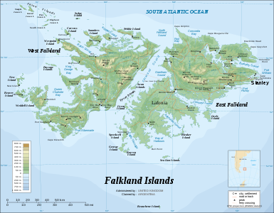 Topographic map of the Falkland Islands, by Sting