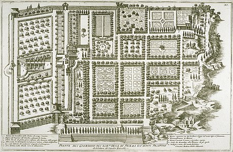 Plan des jardins dans une gravure de 1683.