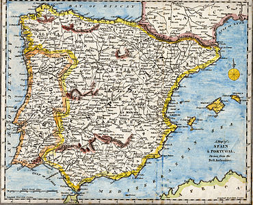 Antique map of the Iberian Peninsula, by Robert Wilkinson