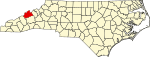 Mapa de Carolina del Norte con la ubicación del condado de Madison