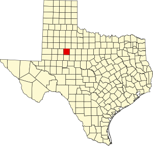 Map of Texas highlighting Scurry County