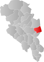 Mapa do condado de Oppland com Øyer em destaque.