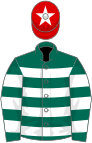 Dark green and white hoops, red cap, white star