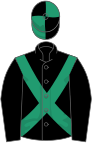 Black, emerald green cross sashes, quartered cap