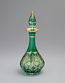 Perfume decanter, green cased over colorless lead glass, 1866–70