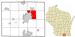 Location of the Town of Harmony in Rock County and the state of Wisconsin.