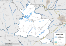 Carte en couleur présentant le réseau hydrographique de la commune