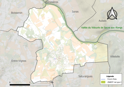 Carte de la ZNIEFF de type 2 sur la commune.