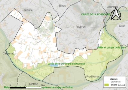 Carte de la ZNIEFF de type 2 sur la commune.