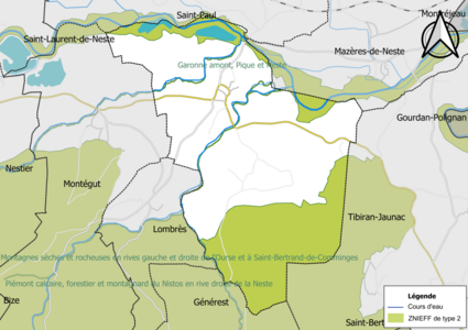 Carte des ZNIEFF de type 2 sur la commune.