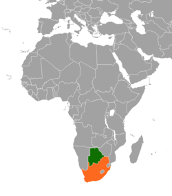 Map indicating locations of Botswana and South Africa
