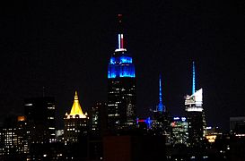 The Empire State Building in New York City was lit blue when CNN called Ohio for Obama, projecting him the winner of the election. Likewise, red would have been used if Romney won.[162]