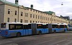 Äldre, dubbelledad Volvo 7500 med B9SALF-chassi i Göteborg.