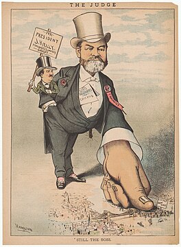 Cartoon by Grant E. Hamilton describing the aftermath of the fight for the Democratic presidential nomination in 1884.