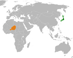 JapanとNigerの位置を示した地図