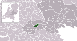 Highlighted position of Tiel in a municipal map of Gelderland