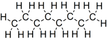 Skeletal formula of octane with all implicit carbons shown, and all explicit hydrogens added