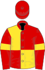 Red and yellow (quartered), red sleeves, yellow armlets, red cap