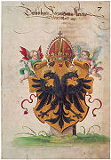 Coat of arms of the Holy Roman Empire with two putti (1540s manuscript)