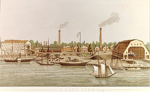 Colored lithograph of Washington Navy Yard, c. 1862