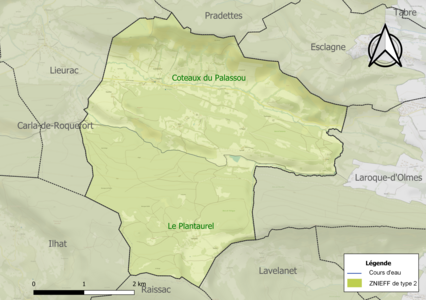 Carte des ZNIEFF de type 2 sur la commune.