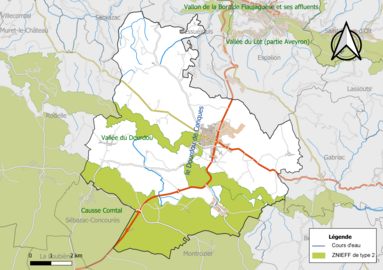 Carte des ZNIEFF de type 2 de la commune.