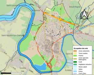 Carte en couleurs présentant l'occupation des sols.