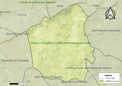 Carte de la ZNIEFF de type 2 sur la commune.