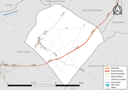 Carte en couleur présentant le réseau hydrographique de la commune