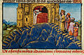 Folio 83r.: Alexander climbing up to the palace on the Adamantine mountain.