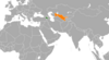 Location map for Armenia and Uzbekistan.