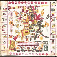 Codex Borgia page 56, showing to Mictlāntēcutli and Quetzalcoatl