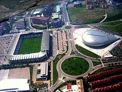 Vista aérea de los Campos de Sport del Sardinero y el Palacio de Deportes.