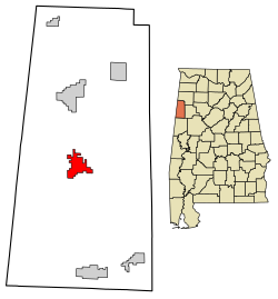 Location of Vernon in Lamar County, Alabama.